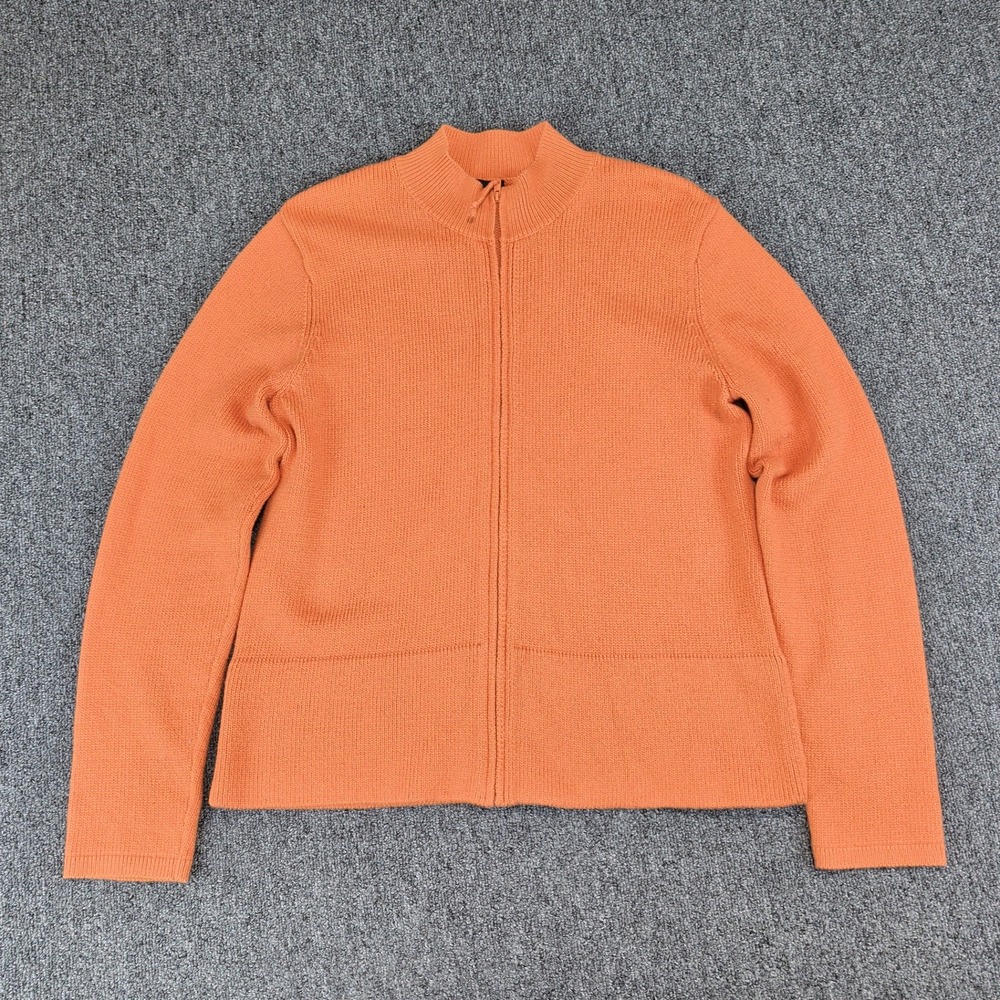 Eileen Fisher Minimalist Zip Cardigan Womens M Orange Textured Italian Yarn Knit — photo 2